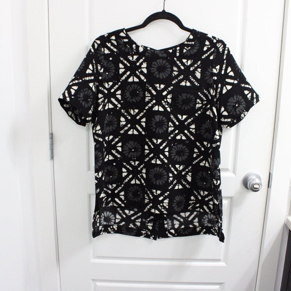 3/$30 madewell Tunic Top Womens M Black Abstract Floral Oversized Relaxed Chic